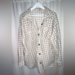 Maurices Beige Fleece Plaid Shirt
